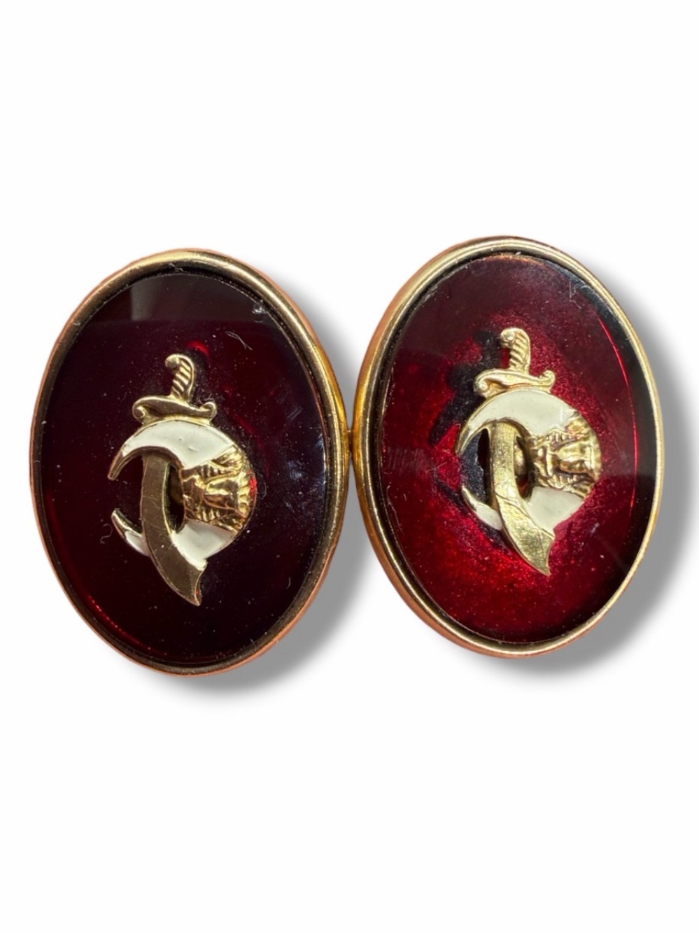 Vintage Shriners Cuff Links Red and Gold Tone Scimitar Crescent Moon Sphinx